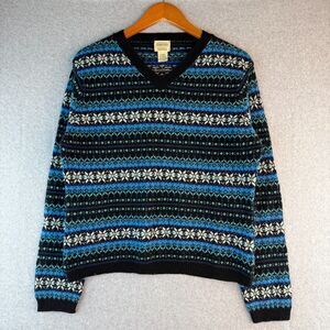 Vintage St. John's Bay Fair Isle V-Neck Holiday Sweater 100% Washable Wool Sz L
